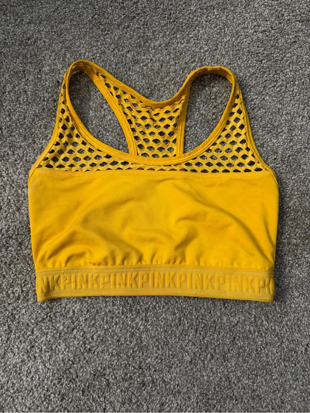 PINK Victoria's Secret Yellow Mesh Racerback Sports Bra
